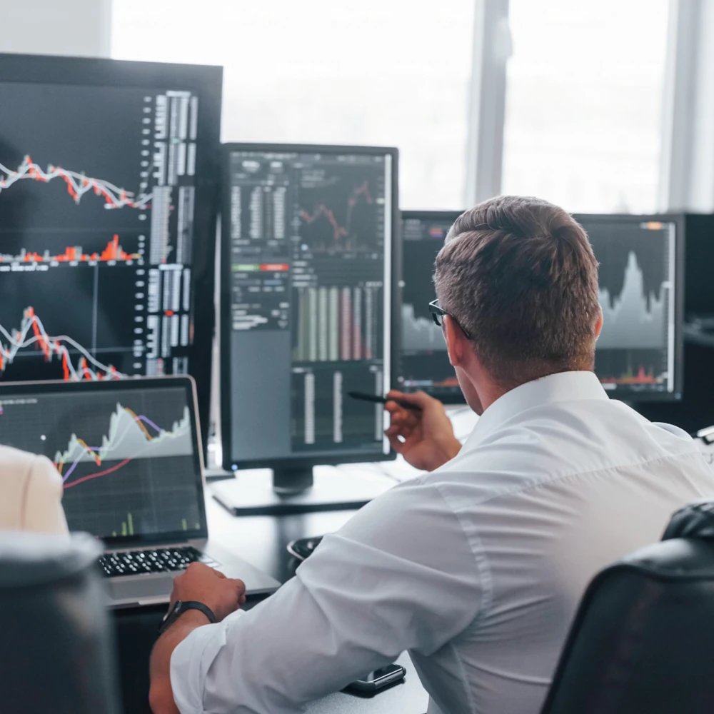 Options trading floor and derivatives market analysis