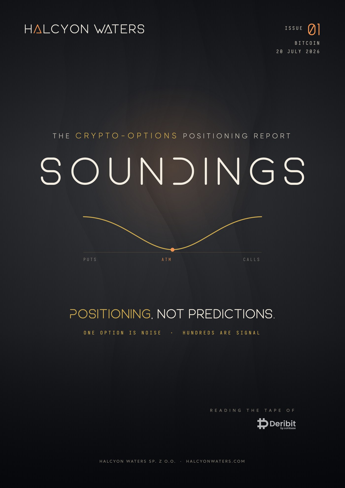Soundings Issue 01 cover, the Bitcoin crypto-options positioning report